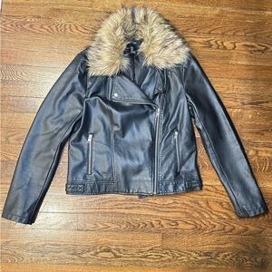 Forever 21 Black Leather Jacket with Faux Fur Collar